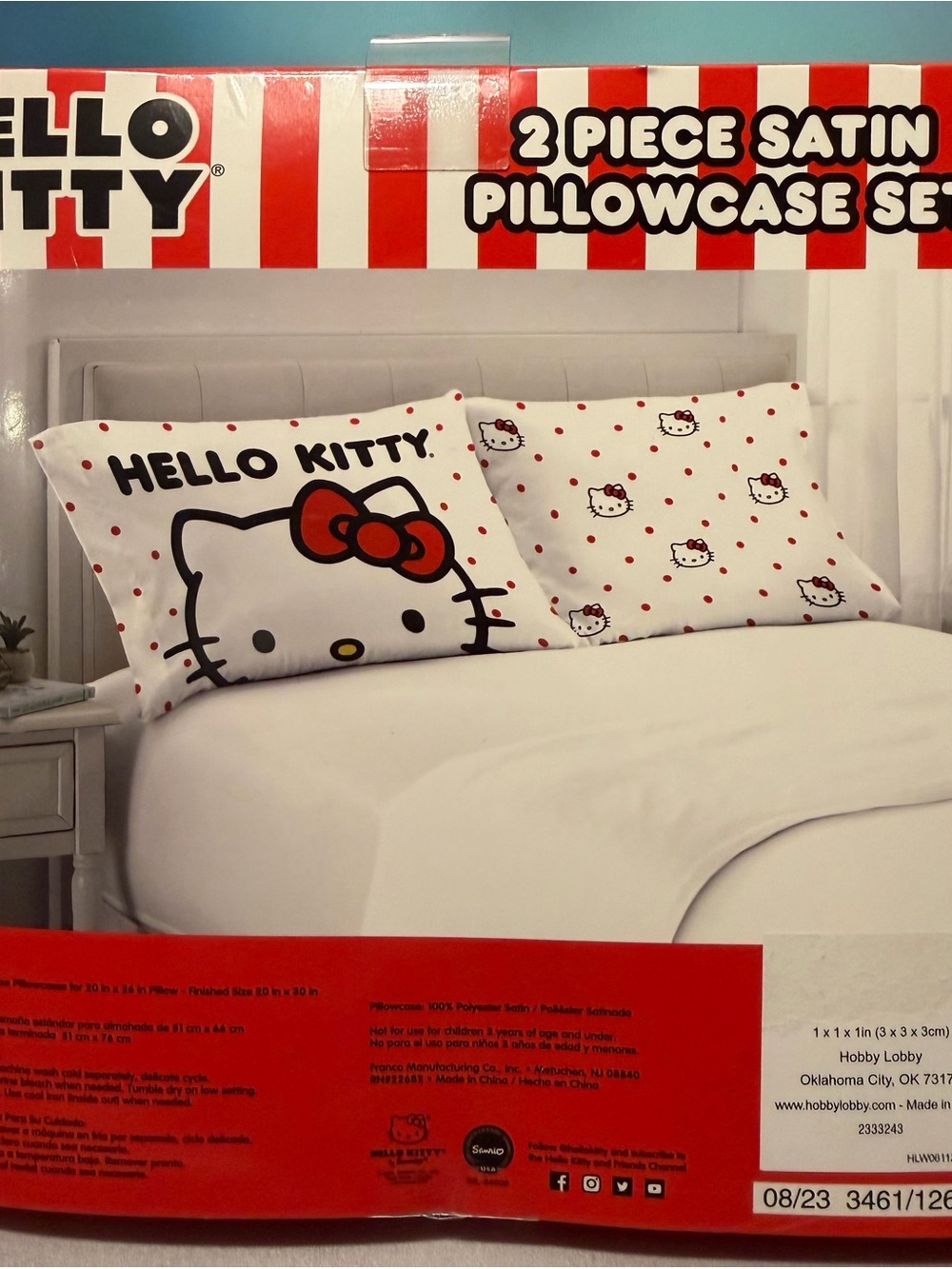 Hello Kitty Sanrio 2 Piece Satin Pillowcase Set Standard 20x30 New in Box